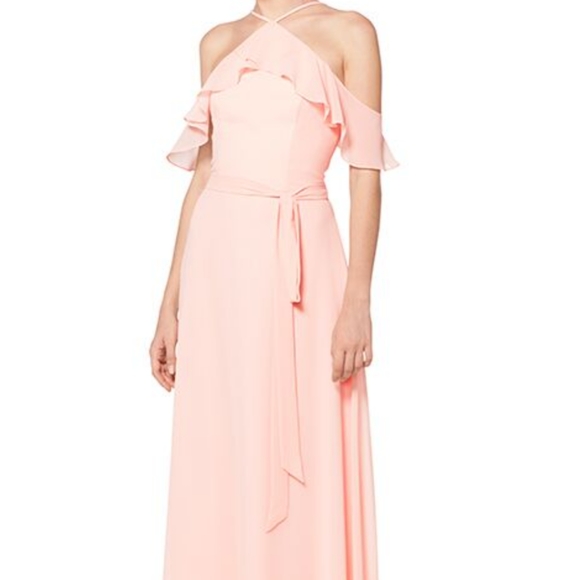 New 🎀 Chiffon halter ruffle off shoulder gown maxi dress Sample Bill Levkoff
